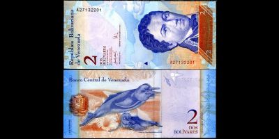 Венесуэла. Банкнота 2 боливара. " Амазонский Дельфин ". 2007 год. UNC.